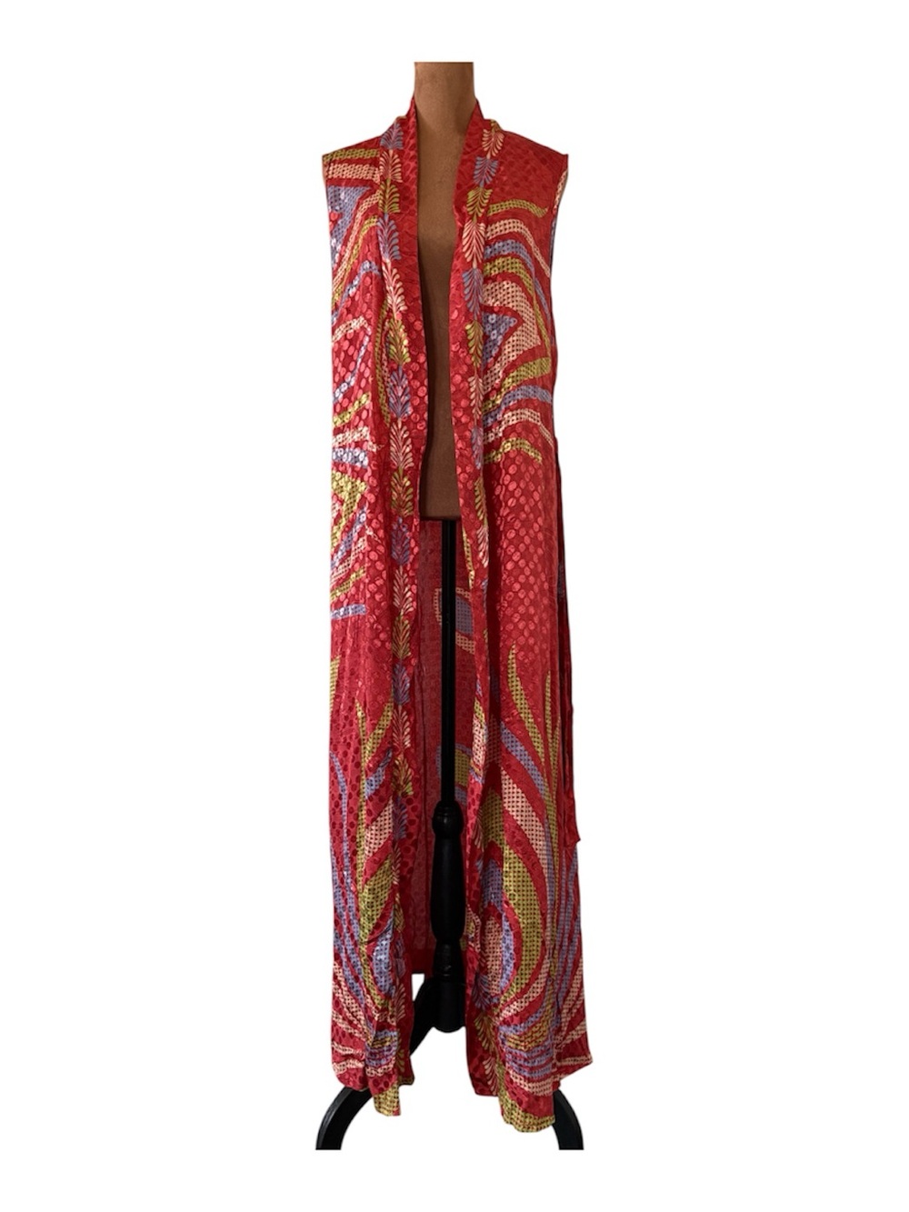 NWT India Town Made in Italy Silk Blend Sleeveless Maxi Duster Robe Dress OS